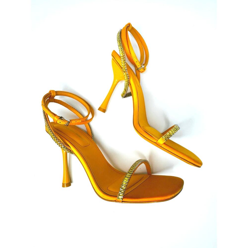 Simkhai Luxon Tangerine Crystal Embellished Harness Satin Sandals EU 37